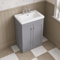 [BFCL225M] Swynnerton Traditional 2 Door Floor Standing Vanity Basin Unit with 3 Tap Hole Modern Fireclay Basin, Choice of Size and Colour