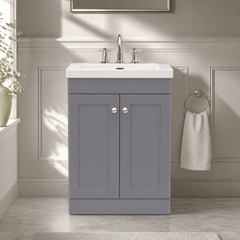 [BFCL225M] Swynnerton Traditional 2 Door Floor Standing Vanity Basin Unit with 3 Tap Hole Modern Fireclay Basin, Choice of Size and Colour - Silo