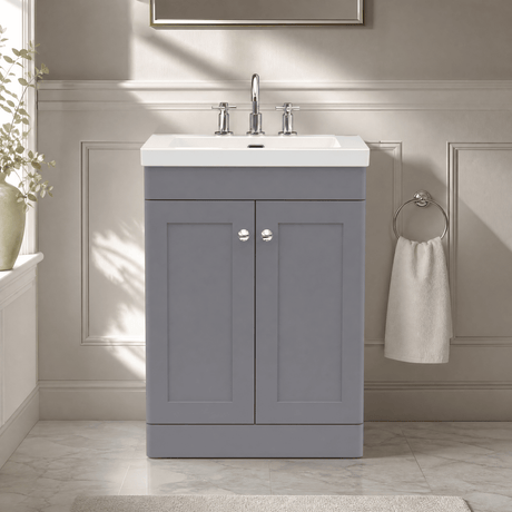 [BFCL225M] Swynnerton Traditional 2 Door Floor Standing Vanity Basin Unit with 3 Tap Hole Modern Fireclay Basin, Choice of Size and Colour - Silo