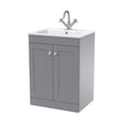 [BFCL225P] Swynnerton Traditional 2 Door Floor Standing Vanity Unit with Stone Basin, Satin Grey, 600mm - Cutout