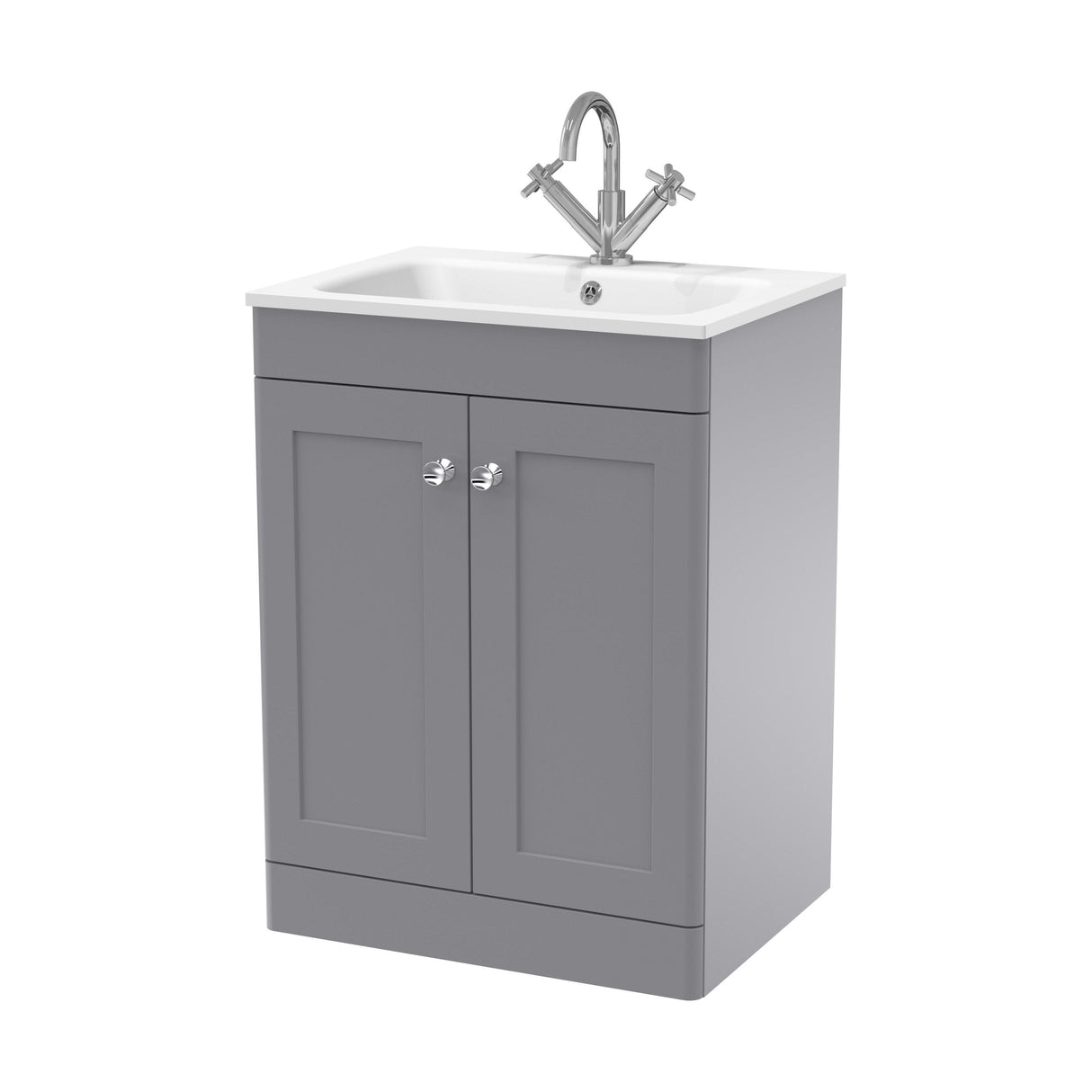 [BFCL225P] Swynnerton Traditional 2 Door Floor Standing Vanity Basin Unit with 1 Tap Hole Stone Basin, Choice of Size and Colour - Cutout