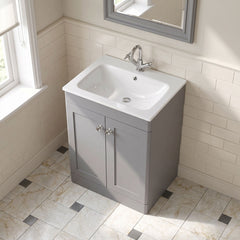 [BFCL225P] Swynnerton Traditional 2 Door Floor Standing Vanity Basin Unit with 1 Tap Hole Stone Basin, Choice of Size and Colour