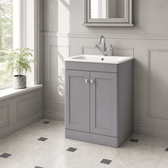 [BFCL225P] Swynnerton Traditional 2 Door Floor Standing Vanity Basin Unit with 1 Tap Hole Stone Basin, Choice of Size and Colour