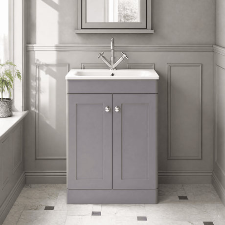 [BFCL225P] Swynnerton Traditional 2 Door Floor Standing Vanity Basin Unit with 1 Tap Hole Stone Basin, Choice of Size and Colour - Silo