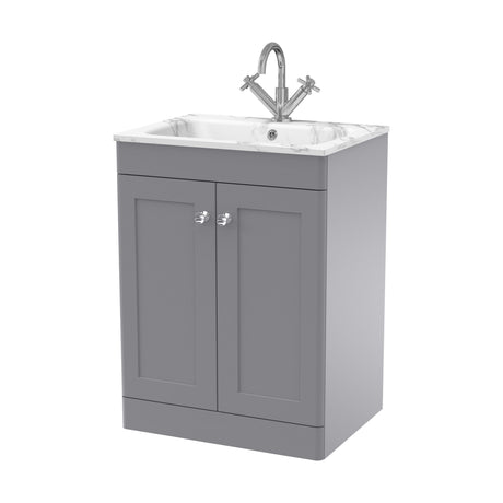 [BFCL225Q] Swynnerton Traditional 2 Door Floor Standing Vanity Unit with Stone Basin, Satin Grey, 600mm - Cutout