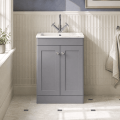 [BFCL225Q] Swynnerton Traditional 2 Door Floor Standing Vanity Basin Unit with 1 Tap Hole Marble Effect Stone Basin, Choice of Size and Colour