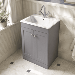 [BFCL225Q] Swynnerton Traditional 2 Door Floor Standing Vanity Basin Unit with 1 Tap Hole Marble Effect Stone Basin, Choice of Size and Colour