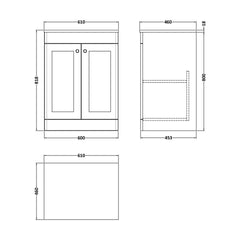 [BFCL225WMT] Swynnerton Traditional 2 Door Floor Standing Vanity Unit with White Marble Worktop, Choice of Size and Colour - Technical Drawing