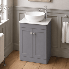[BFCL225WMT] Swynnerton Traditional 2 Door Floor Standing Vanity Unit with White Marble Worktop, Choice of Size and Colour