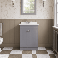 [BFCL225WR1] Swynnerton Traditional 2 Door Floor Standing Vanity Basin Unit with 1 Tap Hole White Marble Worktop and Basin, Choice of Size and Colour