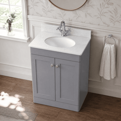 [BFCL225WR1] Swynnerton Traditional 2 Door Floor Standing Vanity Basin Unit with 1 Tap Hole White Marble Worktop and Basin, Choice of Size and Colour