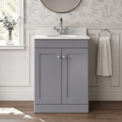 [BFCL225WR1] Swynnerton Traditional 2 Door Floor Standing Vanity Basin Unit with 1 Tap Hole White Marble Worktop and Basin, Choice of Size and Colour - Silo