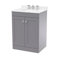 [BFCL225WR3] Swynnerton Traditional 2 Door Floor Standing Vanity Basin Unit with 3 Tap Hole White Marble Worktop and Basin, Choice of Size and Colour - Cutout