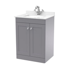 [BFCL225WS1] Swynnerton Traditional 2 Door Floor Standing Vanity Basin Unit with 1 Tap Hole White Marble Worktop and Square Basin, Choice of Size and Colour - Cutout