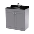 [BFCL226BR1] Swynnerton Traditional 2 Door Floor Standing Vanity Unit with Marble Basin, Satin Grey, 800mm - Cutout