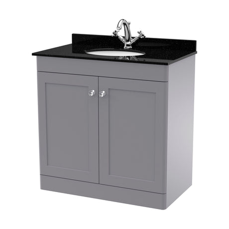 [BFCL226BR1] Swynnerton Traditional 2 Door Floor Standing Vanity Unit with Marble Basin, Satin Grey, 800mm - Cutout