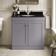 [BFCL226BR1] Swynnerton Traditional 2 Door Floor Standing Vanity Unit with Black Marble Worktop and 1 Tap Hole Basin, Choice of Size and Colour