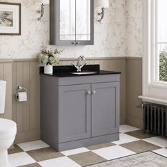 [BFCL226BR1] Swynnerton Traditional 2 Door Floor Standing Vanity Unit with Black Marble Worktop and 1 Tap Hole Basin, Choice of Size and Colour