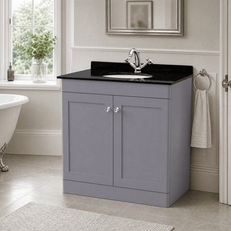 [BFCL226BR1] Swynnerton Traditional 2 Door Floor Standing Vanity Unit with Black Marble Worktop and 1 Tap Hole Basin, Choice of Size and Colour - Silo