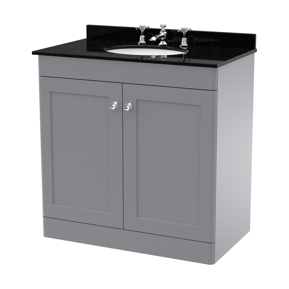 [BFCL226BR3] Swynnerton Traditional 2 Door Floor Standing Vanity Unit with Black Marble Worktop and 3 Tap Hole Basin, Choice of Size and Colour - Cutout
