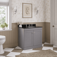 [BFCL226BR3] Swynnerton Traditional 2 Door Floor Standing Vanity Unit with Black Marble Worktop and 3 Tap Hole Basin, Choice of Size and Colour