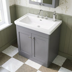 [BFCL226B] Swynnerton Traditional 2 Door Floor Standing Vanity Basin Unit with 3 Tap Hole Traditional Fireclay Basin, Choice of Size and Colour