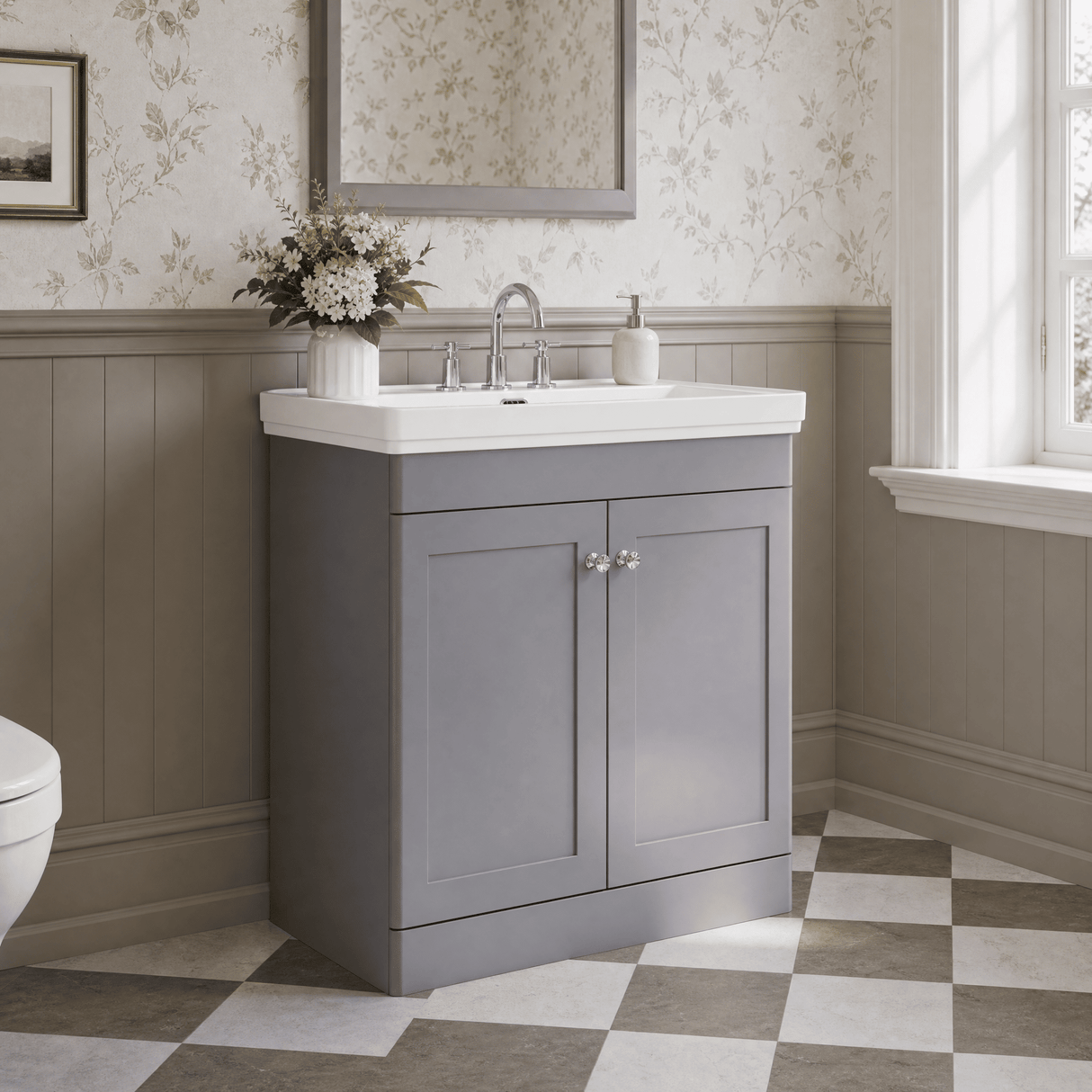 [BFCL226B] Swynnerton Traditional 2 Door Floor Standing Vanity Basin Unit with 3 Tap Hole Traditional Fireclay Basin, Choice of Size and Colour