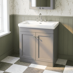 [BFCL226B] Swynnerton Traditional 2 Door Floor Standing Vanity Basin Unit with 3 Tap Hole Traditional Fireclay Basin, Choice of Size and Colour - Silo