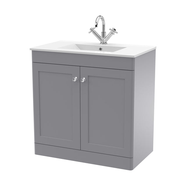 [BFCL226C] Swynnerton Traditional 2 Door Floor Standing Vanity Unit with Basin, Satin Grey, 800mm - Cutout
