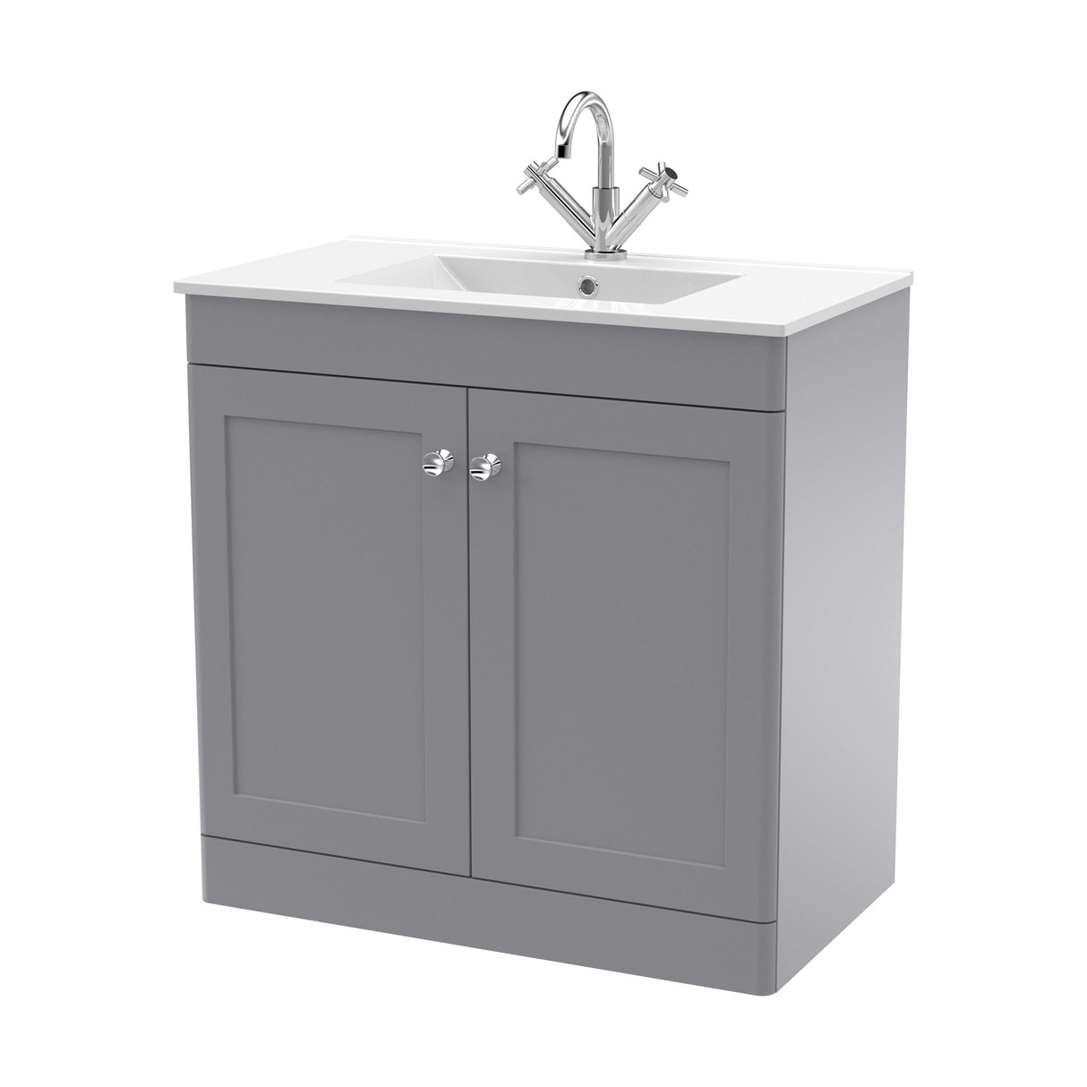 [BFCL226C] Swynnerton Traditional 2 Door Floor Standing Vanity Basin Unit with 1 Tap Hole Minimalist Ceramic Basin, Choice of Size and Colour - Cutout