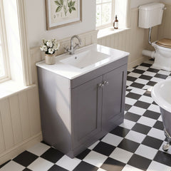 [BFCL226C] Swynnerton Traditional 2 Door Floor Standing Vanity Basin Unit with 1 Tap Hole Minimalist Ceramic Basin, Choice of Size and Colour