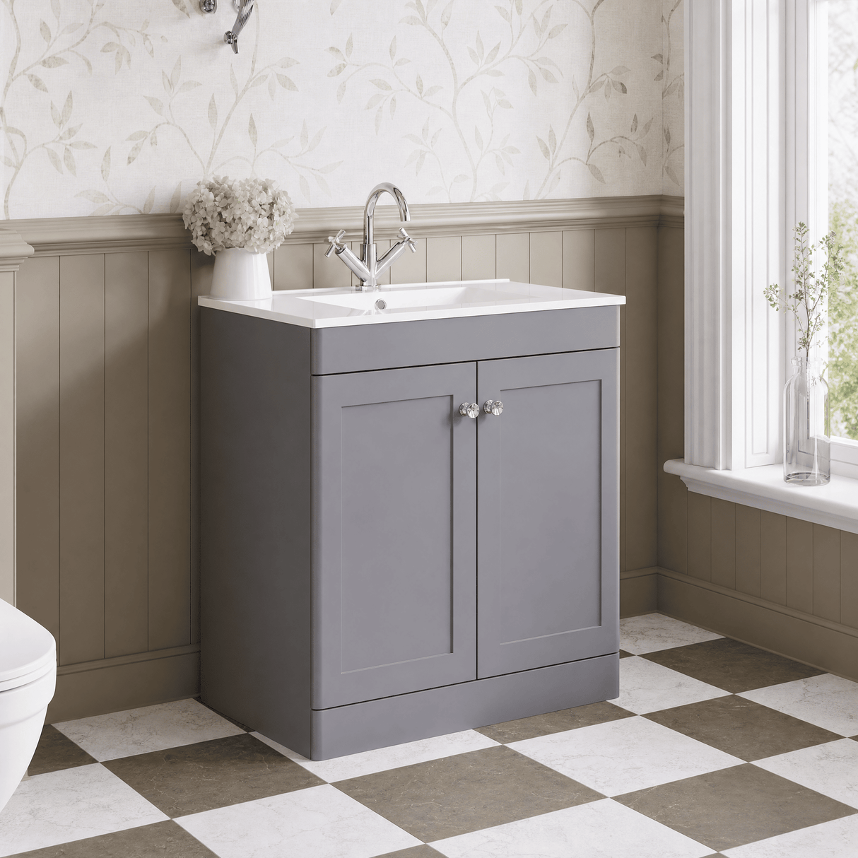 [BFCL226C] Swynnerton Traditional 2 Door Floor Standing Vanity Basin Unit with 1 Tap Hole Minimalist Ceramic Basin, Choice of Size and Colour