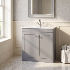 [BFCL226C] Swynnerton Traditional 2 Door Floor Standing Vanity Basin Unit with 1 Tap Hole Minimalist Ceramic Basin, Choice of Size and Colour - Silo