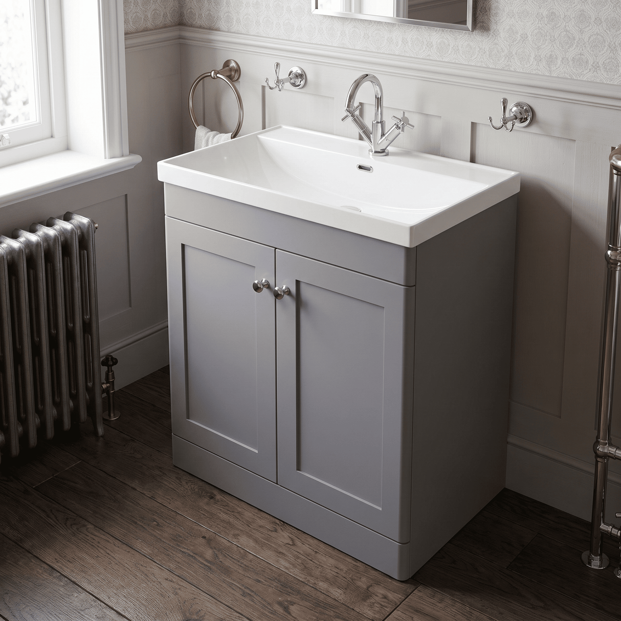 [BFCL226E] Swynnerton Traditional 2 Door Floor Standing Vanity Unit with Thin Edge Basin, Choice of Size and Colour