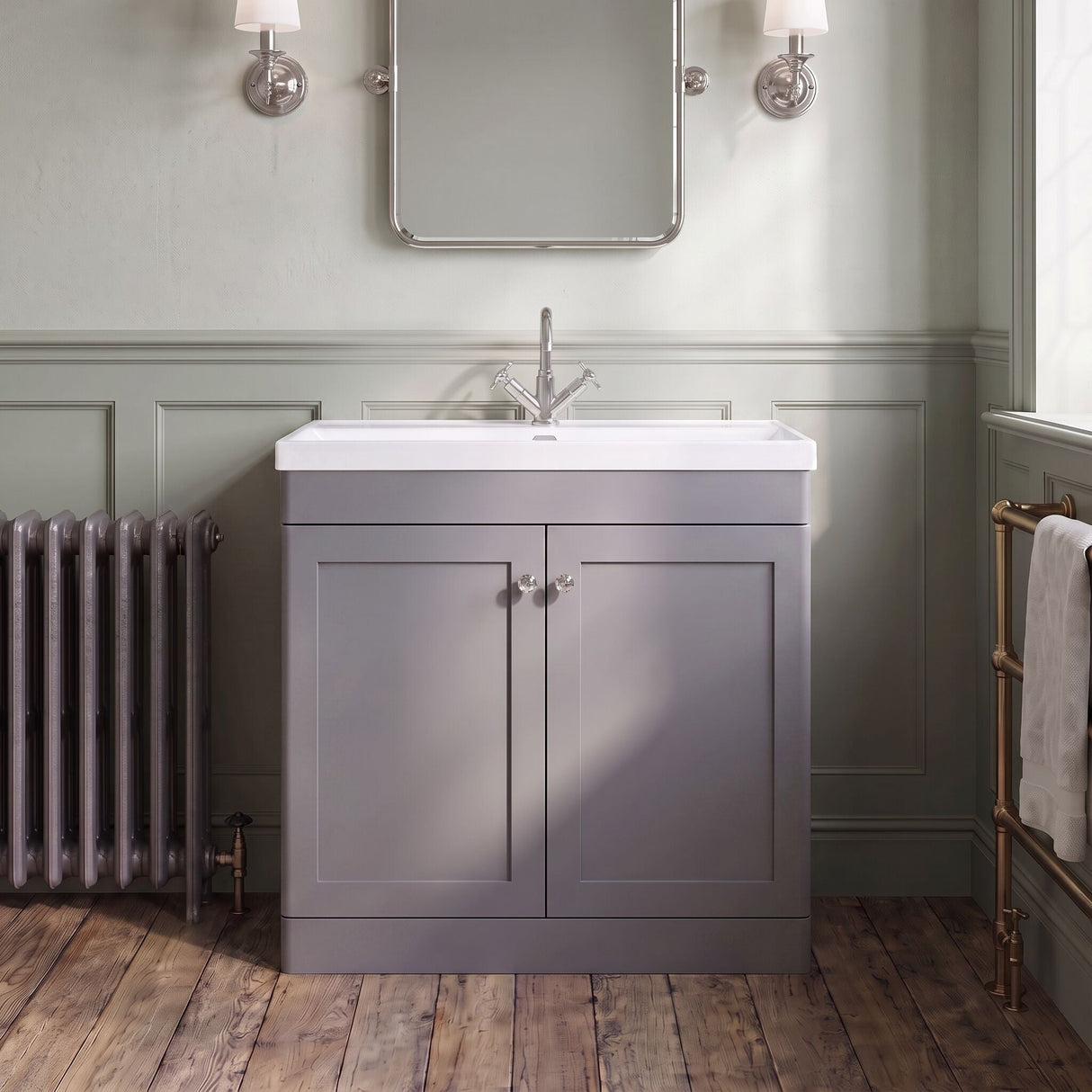 [BFCL226E] Swynnerton Traditional 2 Door Floor Standing Vanity Unit with Thin Edge Basin, Choice of Size and Colour - Silo