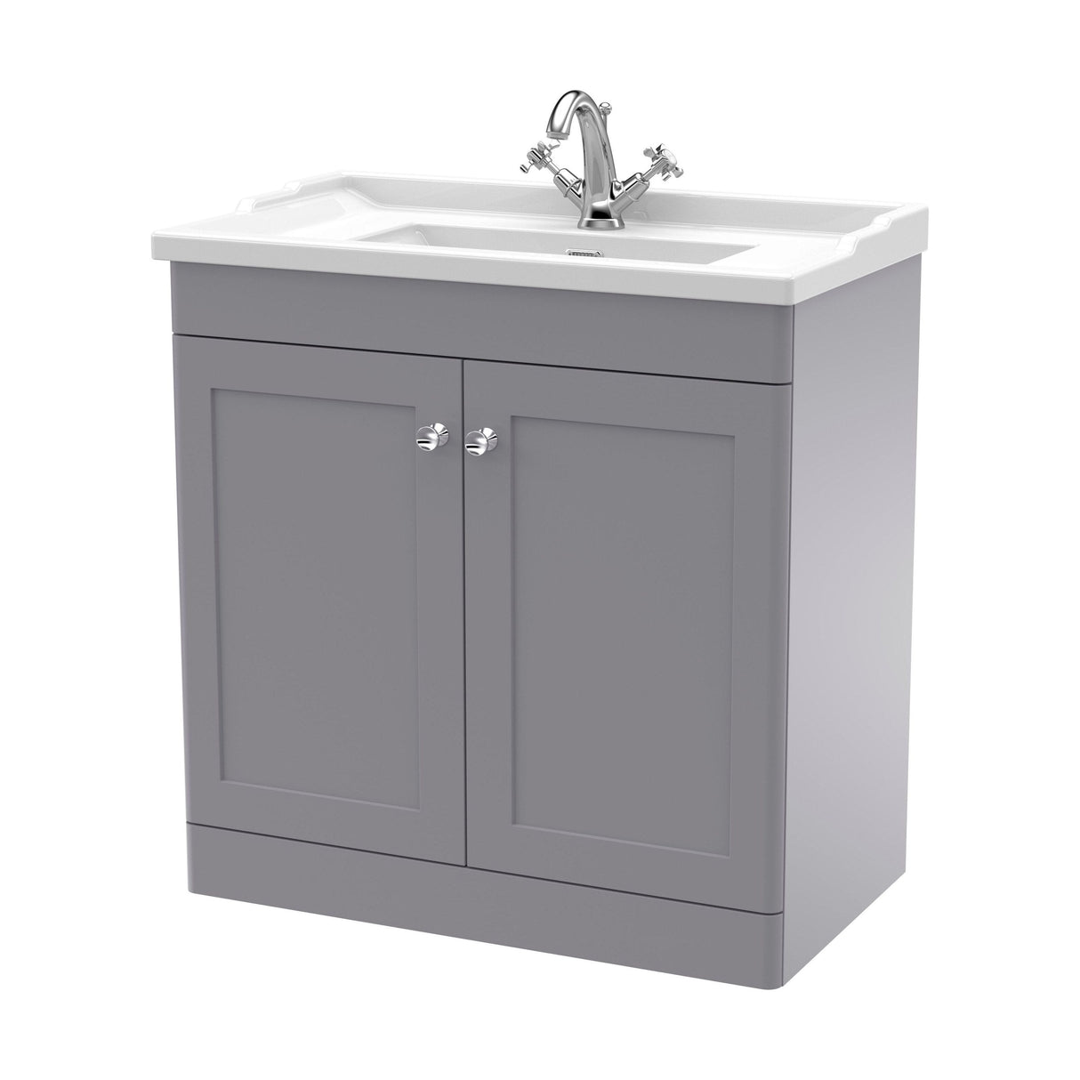 [BFCL226F] Swynnerton Traditional 2 Door Floor Standing Vanity Basin Unit with 1 Tap Hole Traditional Ceramic Basin, Choice of Size and Colour - Cutout