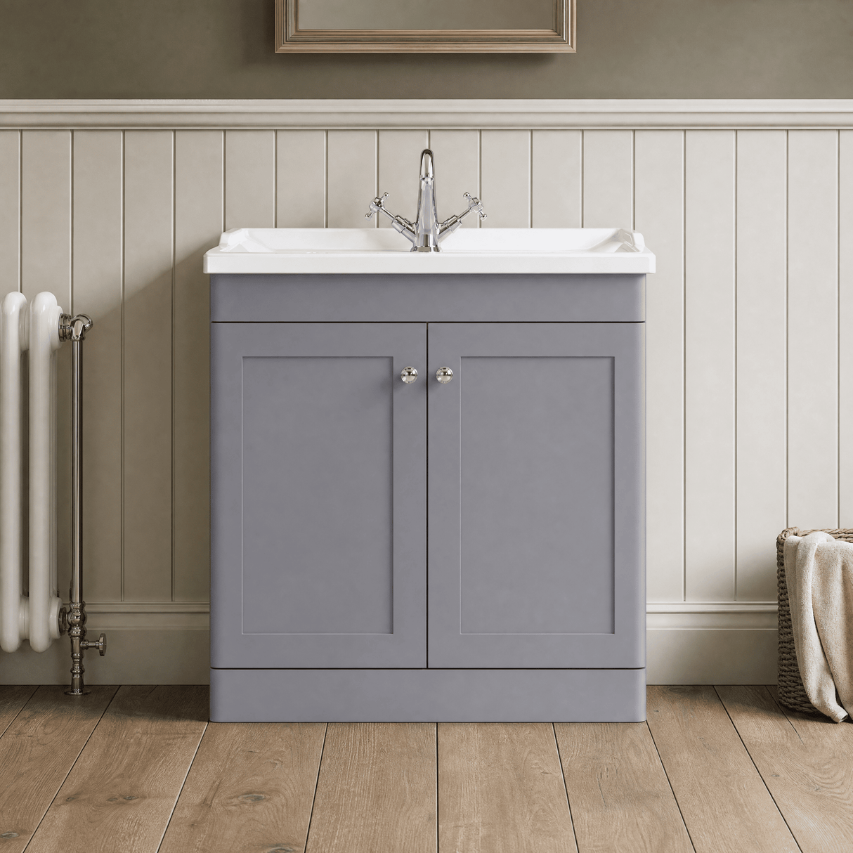 [BFCL226F] Swynnerton Traditional 2 Door Floor Standing Vanity Basin Unit with 1 Tap Hole Traditional Ceramic Basin, Choice of Size and Colour