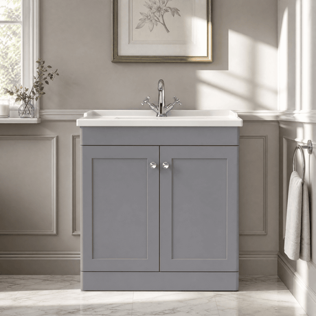 [BFCL226F] Swynnerton Traditional 2 Door Floor Standing Vanity Basin Unit with 1 Tap Hole Traditional Ceramic Basin, Choice of Size and Colour - Silo