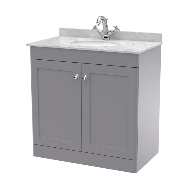 [BFCL226GR1] Swynnerton Traditional 2 Door Floor Standing Vanity Unit with Marble Basin, Satin Grey, 800mm - Cutout