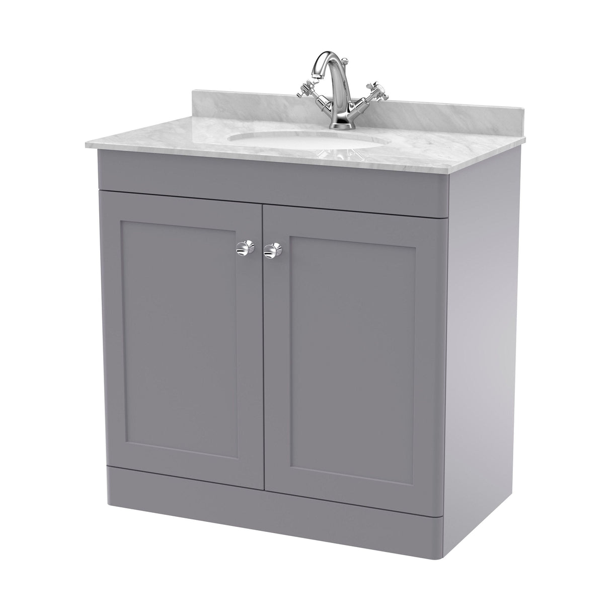 [BFCL226GR1] Swynnerton Traditional 2 Door Floor Standing Vanity Unit with Grey Marble Worktop and 1 Tap Hole Basin, Choice of Size and Colour - Cutout