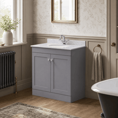 [BFCL226GR1] Swynnerton Traditional 2 Door Floor Standing Vanity Unit with Grey Marble Worktop and 1 Tap Hole Basin, Choice of Size and Colour