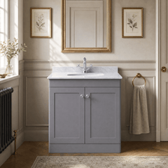 [BFCL226GR1] Swynnerton Traditional 2 Door Floor Standing Vanity Unit with Grey Marble Worktop and 1 Tap Hole Basin, Choice of Size and Colour - Silo