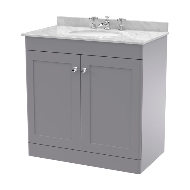 [BFCL226GR3] Swynnerton Traditional 2 Door Floor Standing Vanity Unit with Marble Basin, Satin Grey, 800mm - Cutout