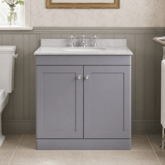 [BFCL226GR3] Swynnerton Traditional 2 Door Floor Standing Vanity Basin Unit with 3 Tap Hole Grey Marble Top Basin, Choice of Size and Colour
