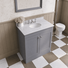 [BFCL226GR3] Swynnerton Traditional 2 Door Floor Standing Vanity Basin Unit with 3 Tap Hole Grey Marble Top Basin, Choice of Size and Colour