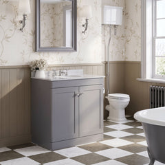 [BFCL226GR3] Swynnerton Traditional 2 Door Floor Standing Vanity Basin Unit with 3 Tap Hole Grey Marble Top Basin, Choice of Size and Colour