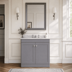 [BFCL226GR3] Swynnerton Traditional 2 Door Floor Standing Vanity Basin Unit with 3 Tap Hole Grey Marble Top Basin, Choice of Size and Colour - Silo