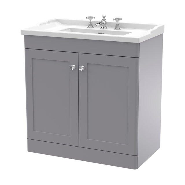[BFCL226G] Swynnerton Traditional 2 Door Floor Standing Vanity Unit with Basin, Satin Grey, 800mm - Cutout