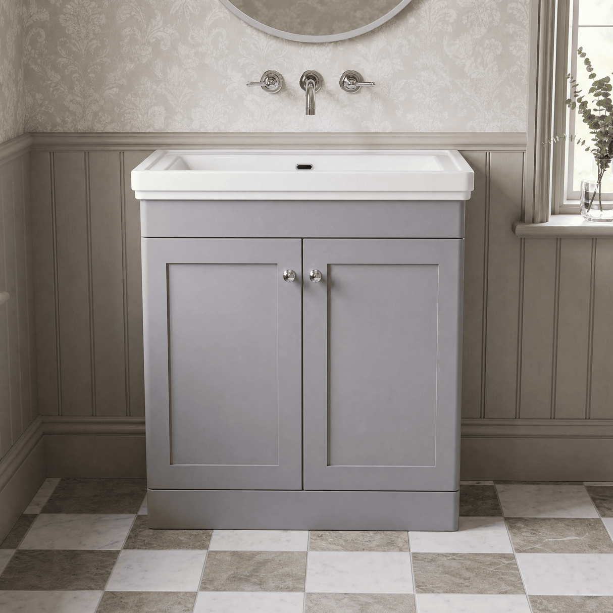 [BFCL226H] Swynnerton Traditional 2 Door Floor Standing Vanity Unit with 0 Tap Hole Traditional Fireclay Basin, Choice of Size and Colour