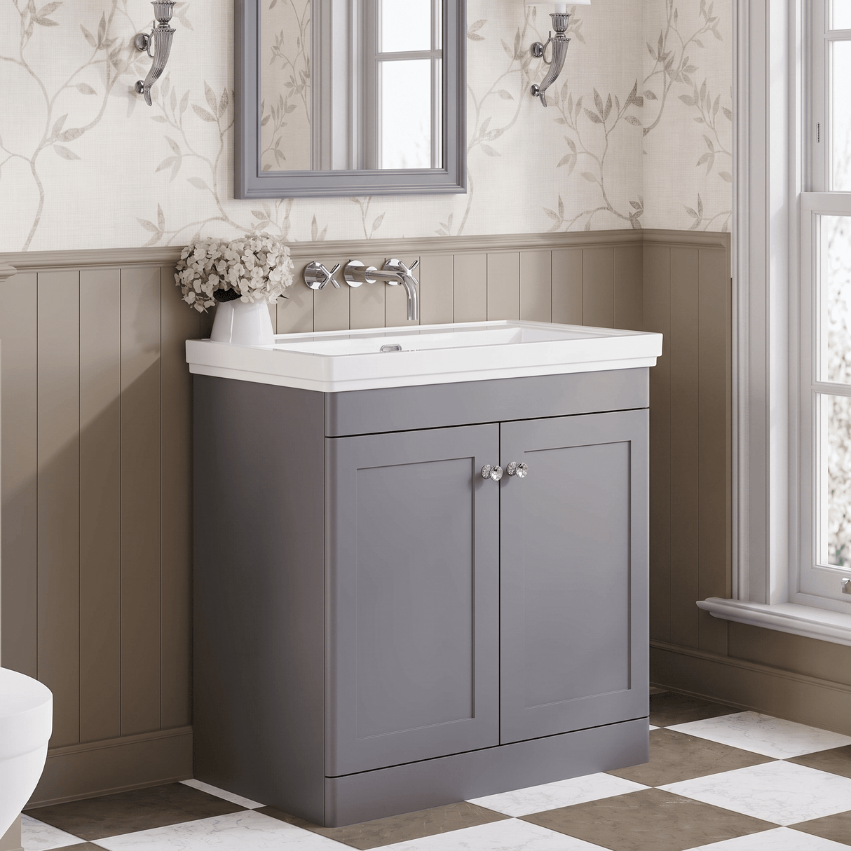 [BFCL226H] Swynnerton Traditional 2 Door Floor Standing Vanity Unit with 0 Tap Hole Traditional Fireclay Basin, Choice of Size and Colour